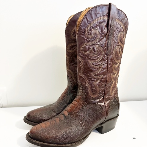 EL DORADO MEN'S HANDMADE OSTRICH LEG BRASS WESTERN BOOTS - ROUND TOE - Picture 4 of 6